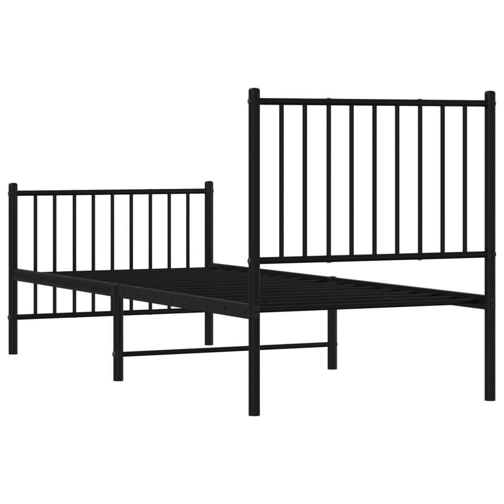 vidaXL Metal Bed Frame without Mattress with Footboard Black 75x190cm