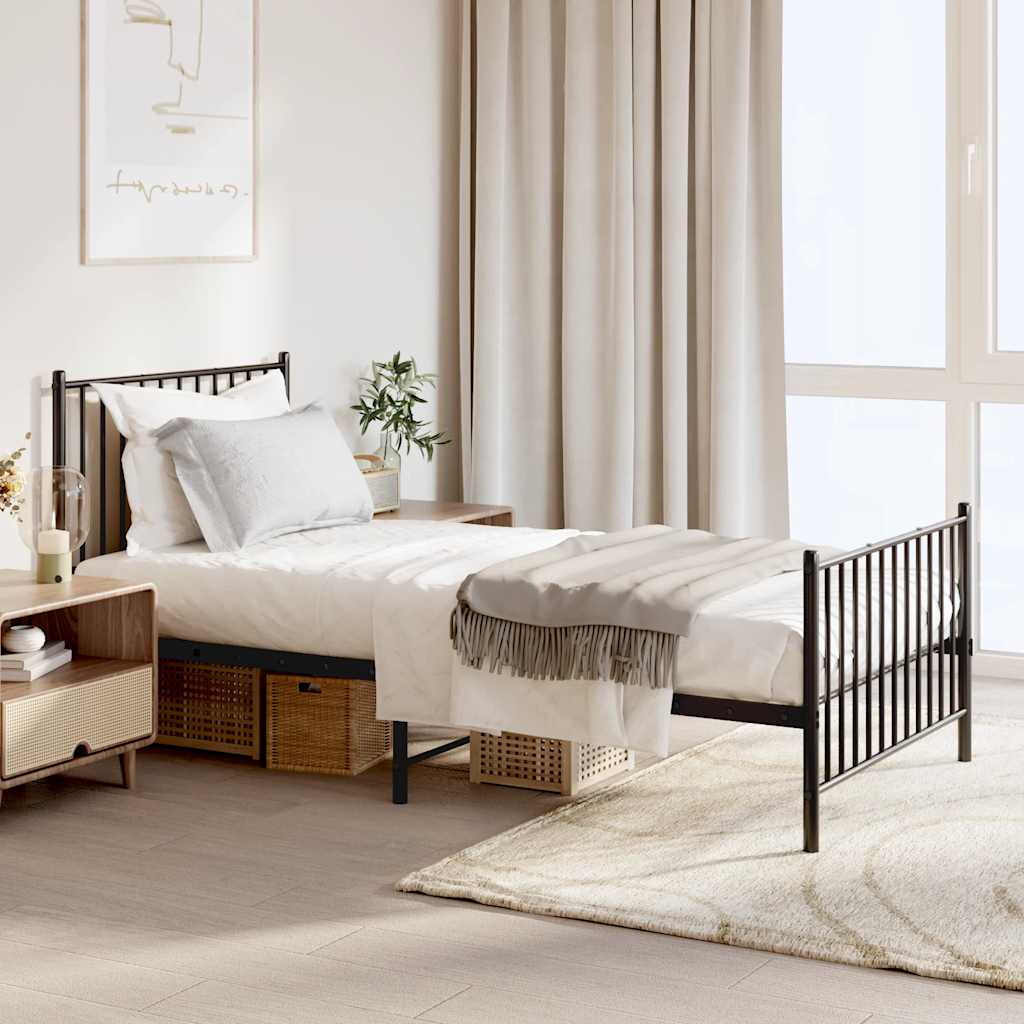 Metal Bed Frame without Mattress with Footboard Black 90x190cm