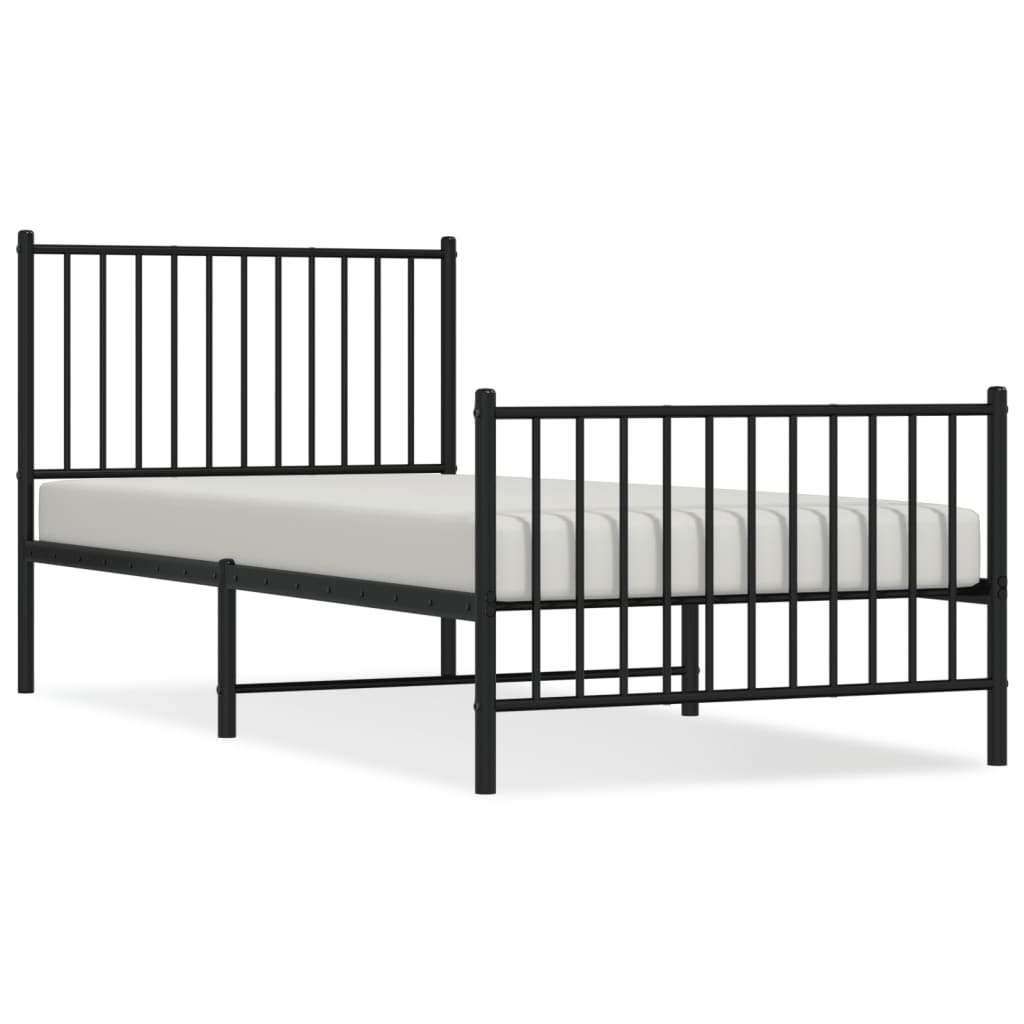 Metal Bed Frame without Mattress with Footboard Black 90x200cm