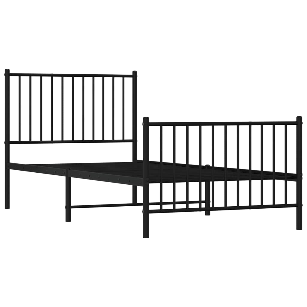 Metal Bed Frame without Mattress with Footboard Black 90x200cm