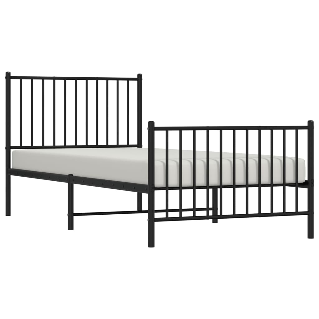 Metal Bed Frame without Mattress with Footboard Black 90x200cm