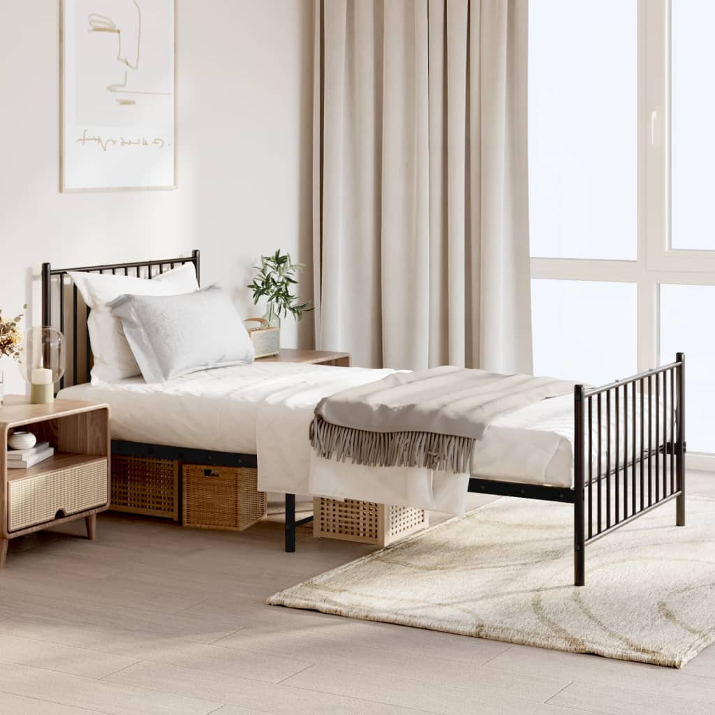 Metal Bed Frame without Mattress with Footboard Black 90x200cm
