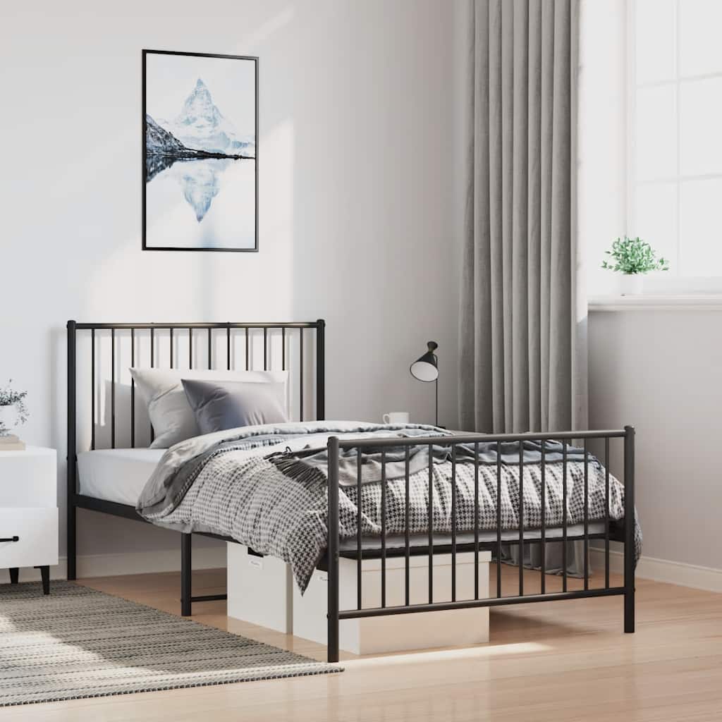 Metal Bed Frame without Mattress with Footboard Black 100x190cm