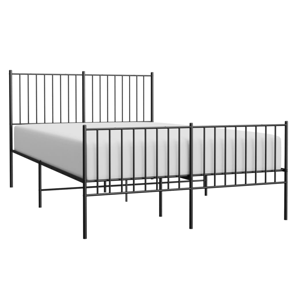 Metal Bed Frame without Mattress with Footboard Black 140x190cm