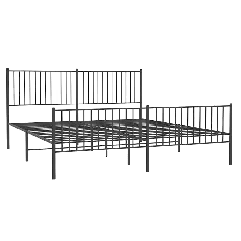 Metal Bed Frame without Mattress with Footboard Black 193x203cm