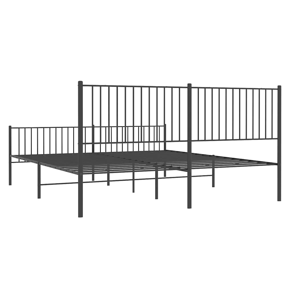 Metal Bed Frame without Mattress with Footboard Black 193x203cm