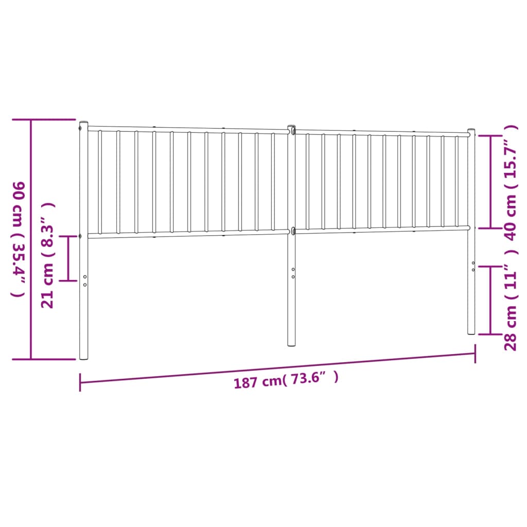 vidaXL Metal Headboard Black 180 cm