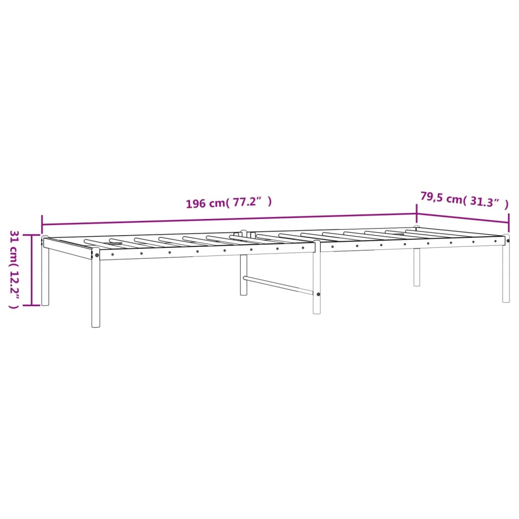 vidaXL Metal Bed Frame without Mattress White 75x190cm