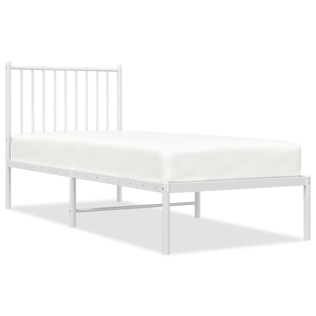 vidaXL Metal Bed Frame without Mattress with Headboard White 75x190cm