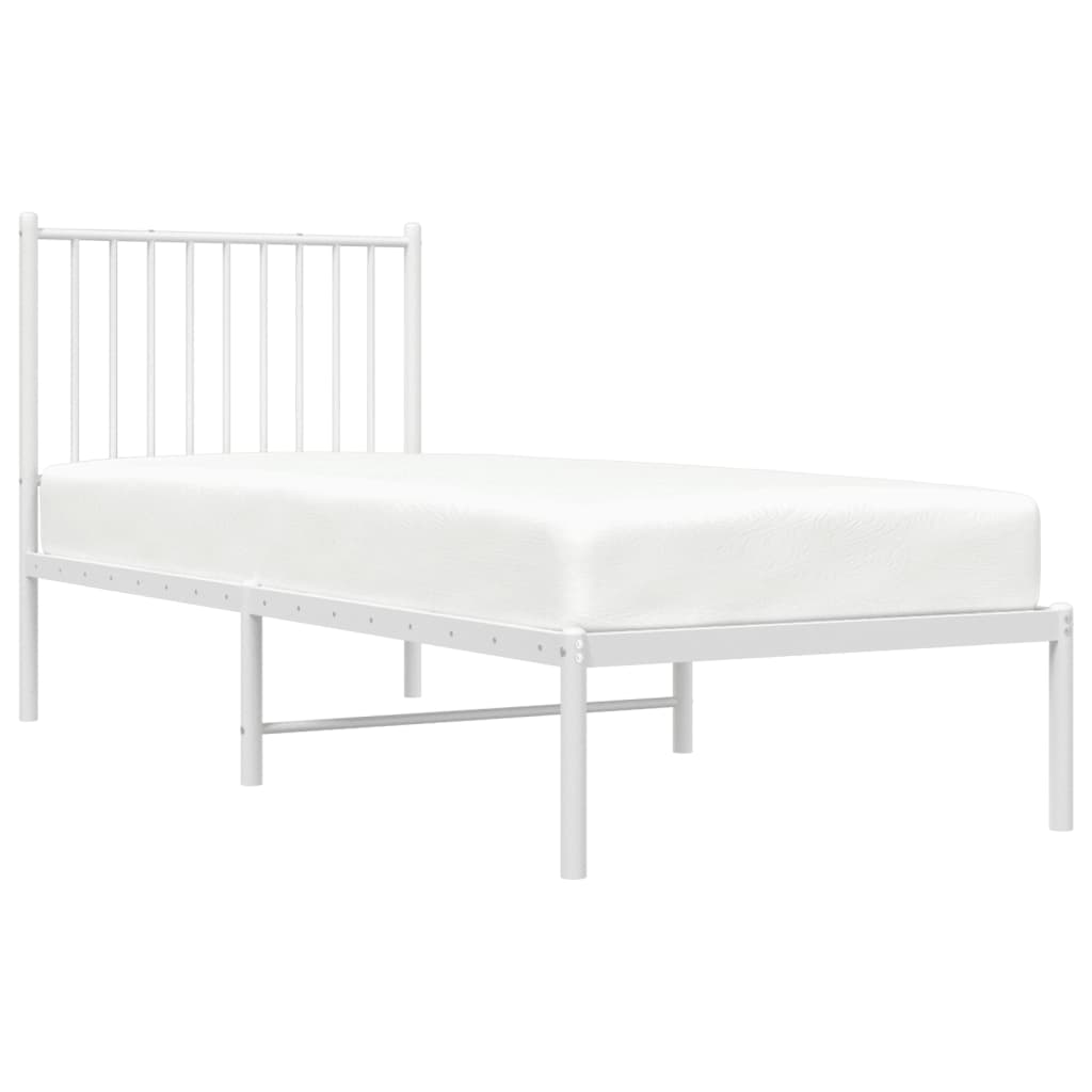 vidaXL Metal Bed Frame without Mattress with Headboard White 75x190cm