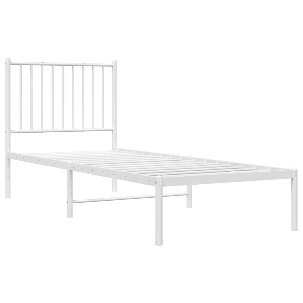 vidaXL Metal Bed Frame without Mattress with Headboard White 75x190cm