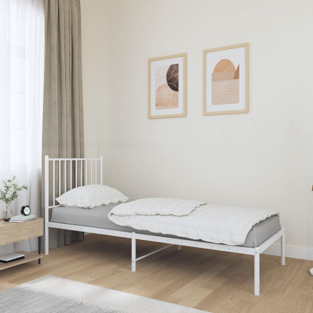 vidaXL Metal Bed Frame without Mattress with Headboard White 75x190cm