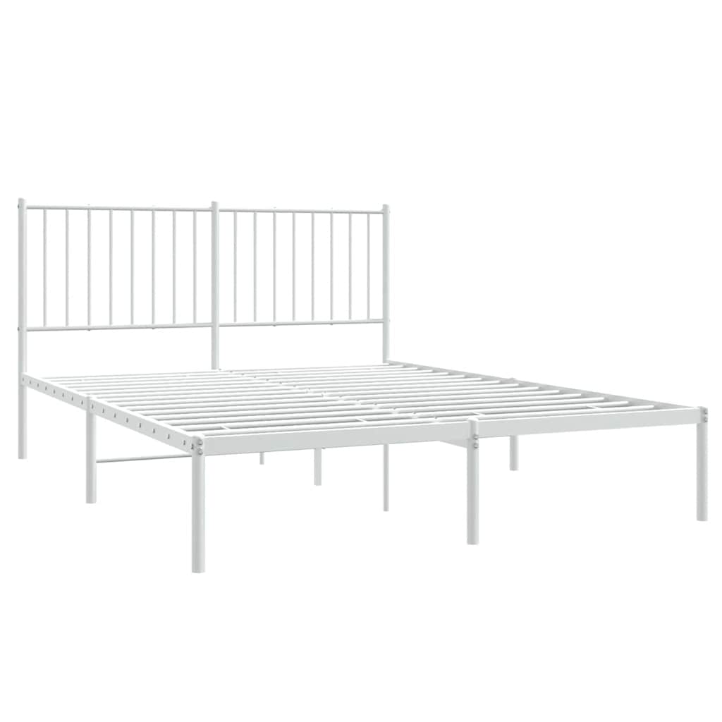 Metal Bed Frame without Mattress with Headboard White 135x190cm