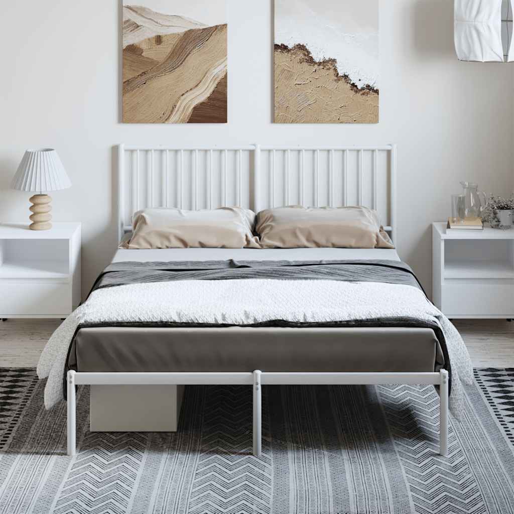 Metal Bed Frame without Mattress with Headboard White 135x190cm
