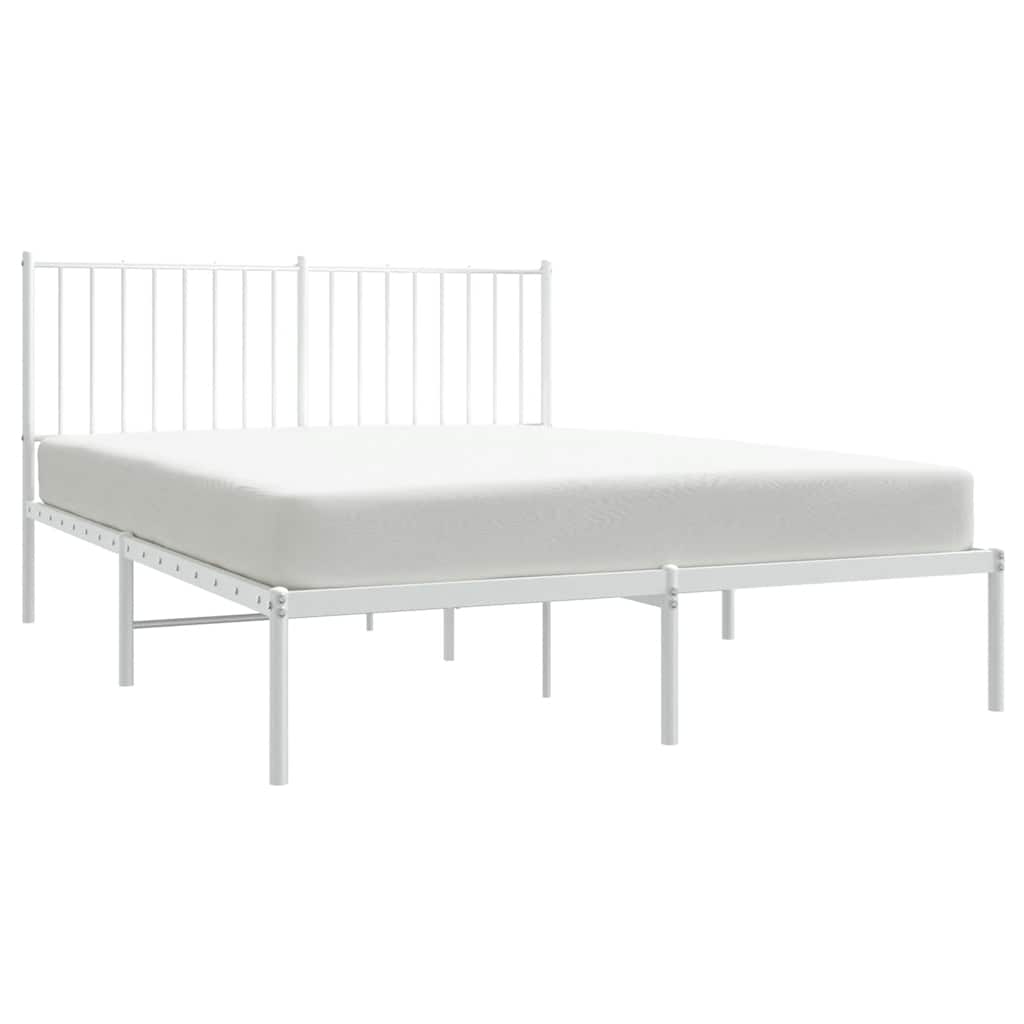 Metal Bed Frame without Mattress with Headboard White 135x190cm