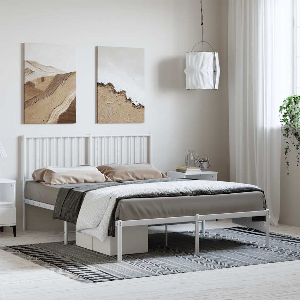 Metal Bed Frame without Mattress with Headboard White 135x190cm