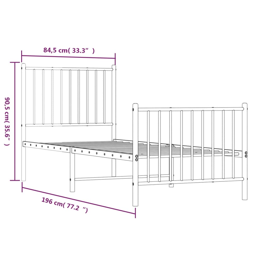 vidaXL Metal Bed Frame without Mattress with Footboard White 80x200cm