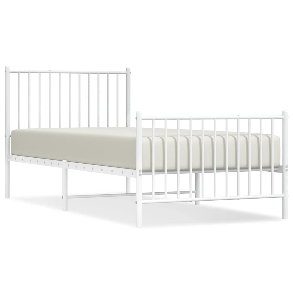 Metal Bed Frame without Mattress with Footboard White 90x200cm