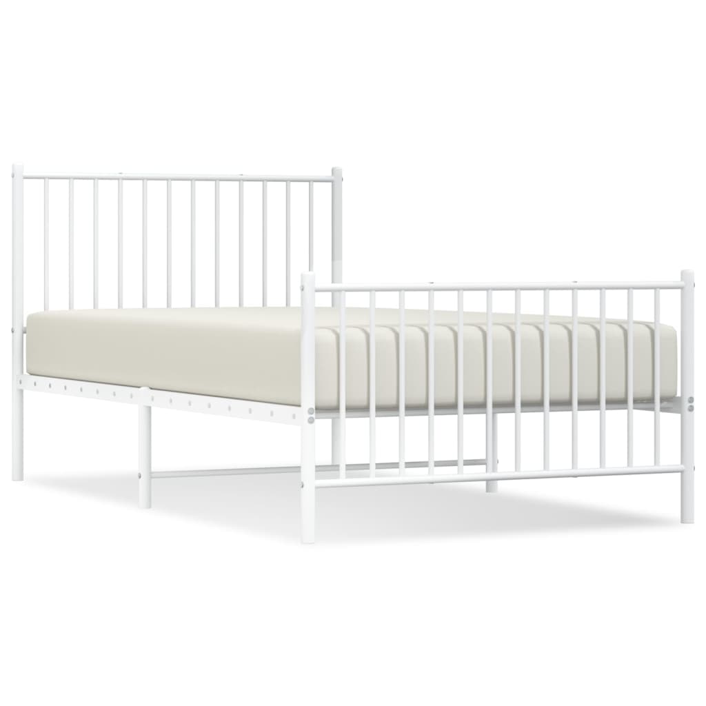 vidaXL Metal Bed Frame without Mattress with Footboard White 100x190cm