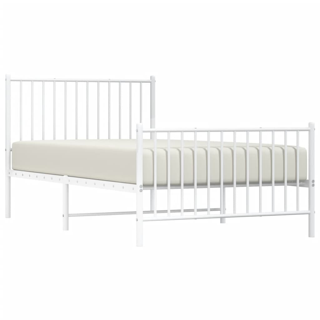 vidaXL Metal Bed Frame without Mattress with Footboard White 100x190cm