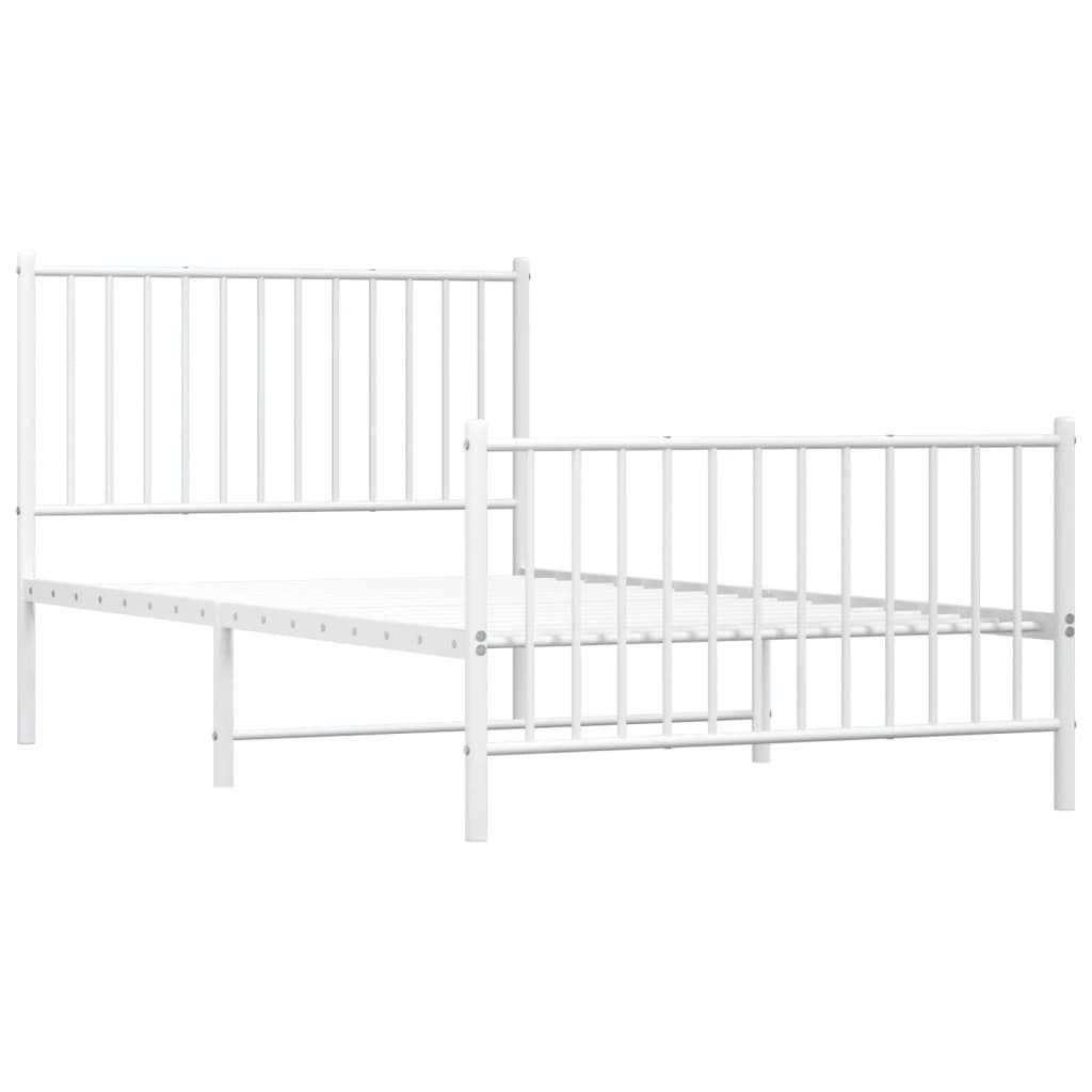 vidaXL Metal Bed Frame without Mattress with Footboard White 100x190cm