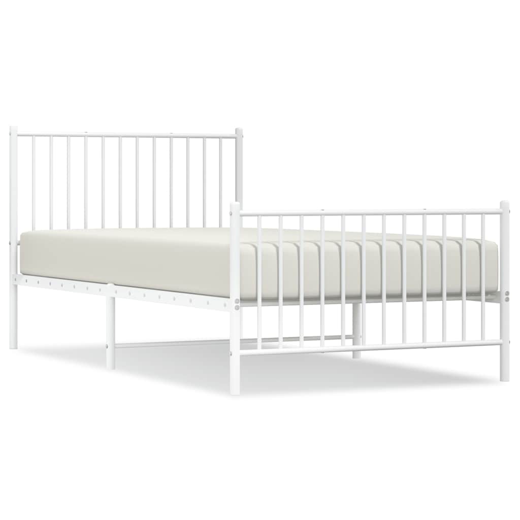Metal Bed Frame without Mattress with Footboard White 100x200cm