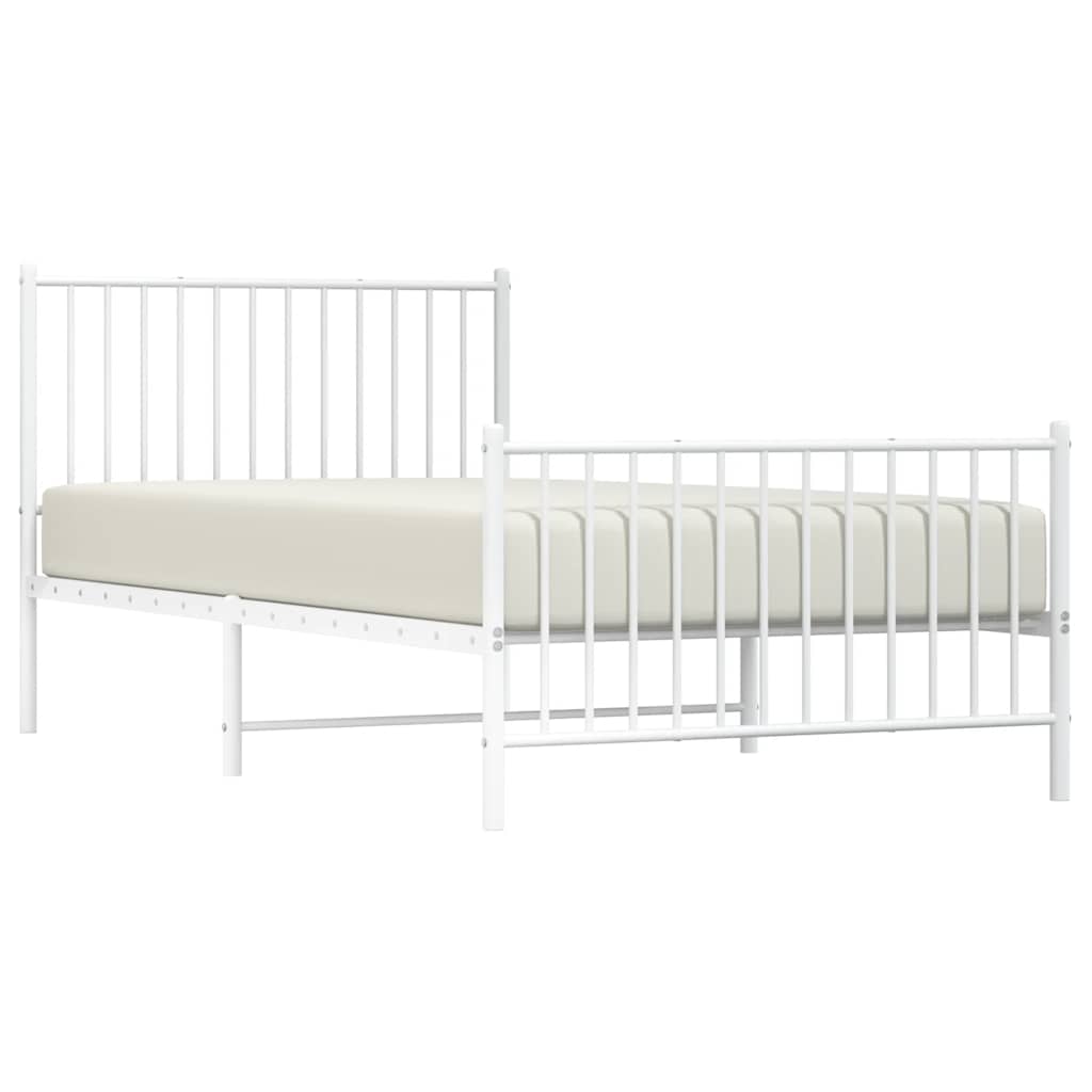 Metal Bed Frame without Mattress with Footboard White 100x200cm