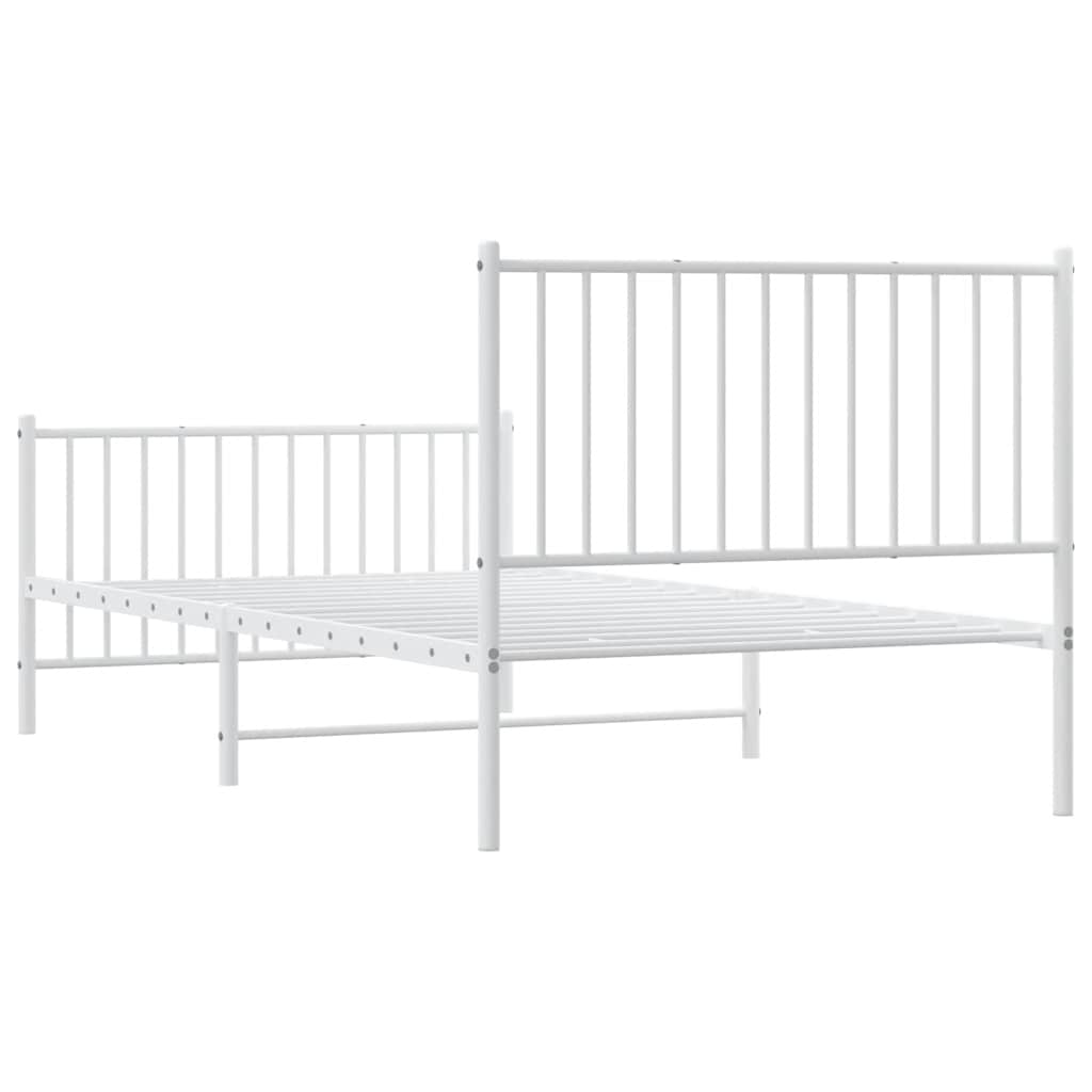 Metal Bed Frame without Mattress with Footboard White 100x200cm