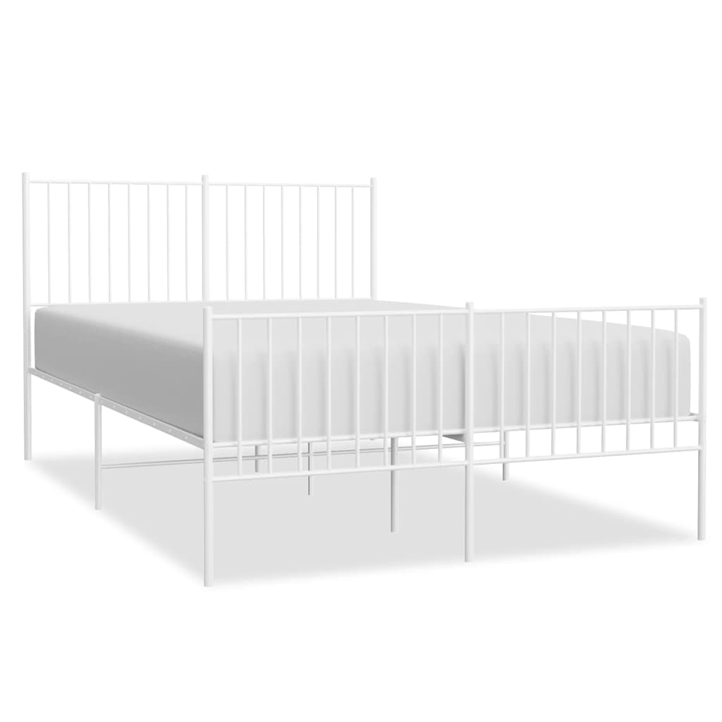Metal Bed Frame without Mattress with Footboard White 140x190cm