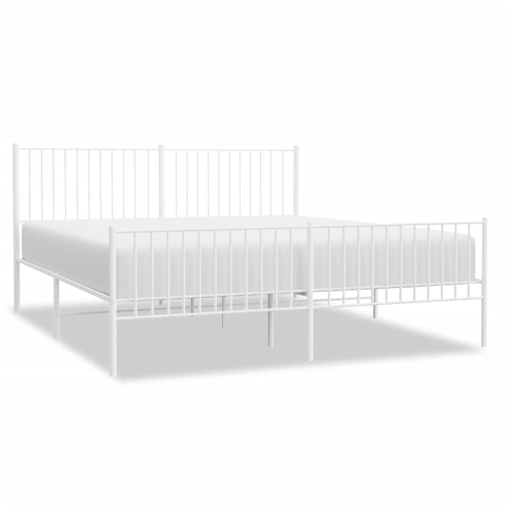 vidaXL Metal Bed Frame without Mattress with Footboard White 183x213cm