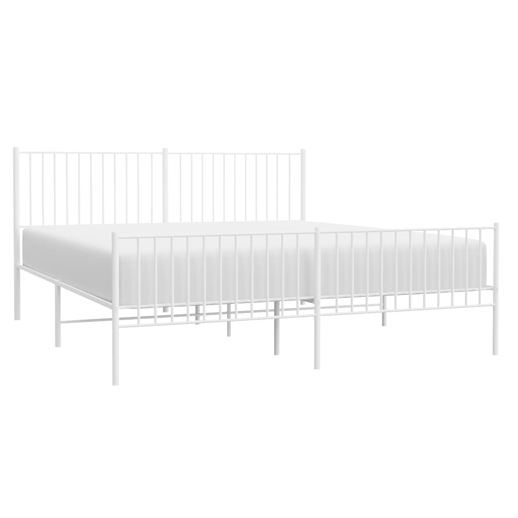 vidaXL Metal Bed Frame without Mattress with Footboard White 183x213cm