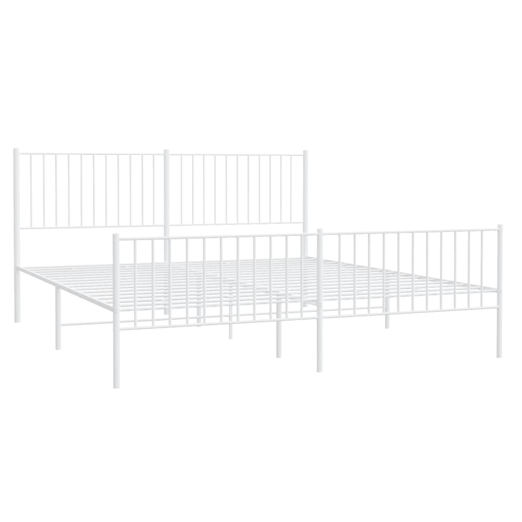 vidaXL Metal Bed Frame without Mattress with Footboard White 183x213cm