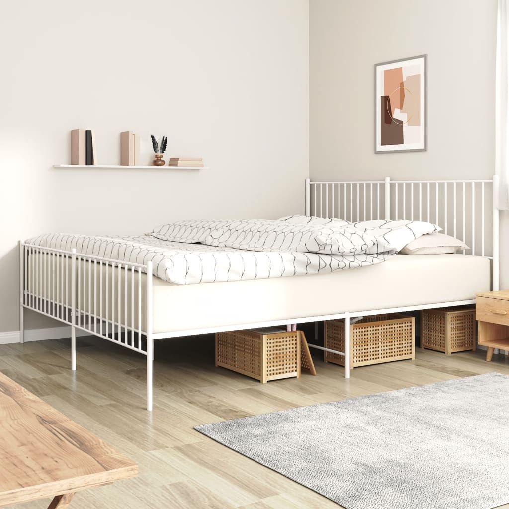 vidaXL Metal Bed Frame without Mattress with Footboard White 183x213cm