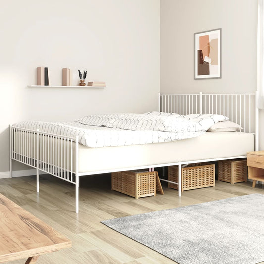 vidaXL Metal Bed Frame without Mattress with Footboard White 193x203cm