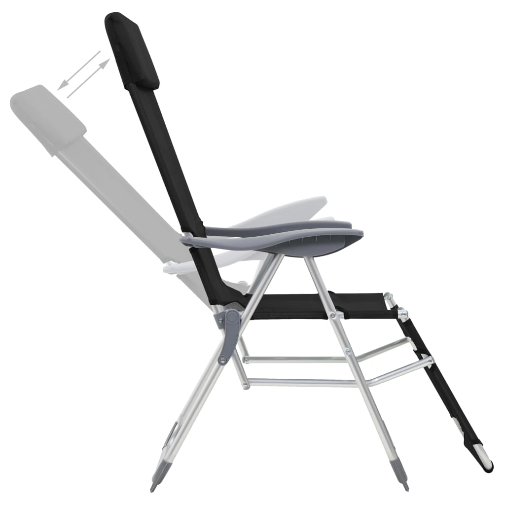 Folding Camping Chairs with Footrests 2 pcs Black Textilene