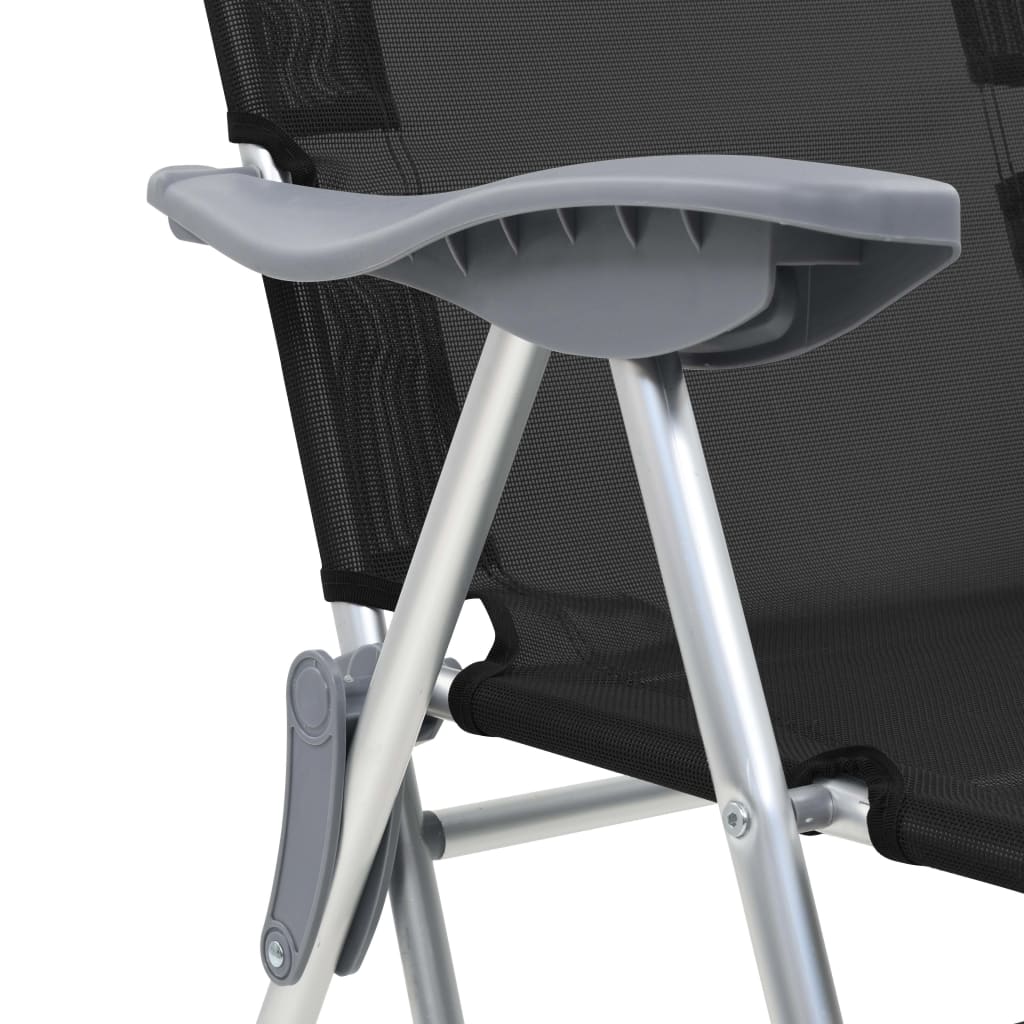 Folding Camping Chairs with Footrests 2 pcs Black Textilene