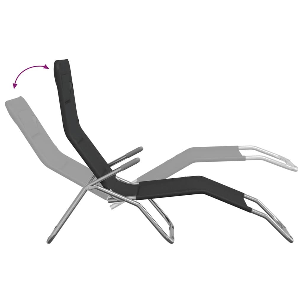 Folding Sun Loungers 2 pcs Black Textilene&Powder-coated Steel