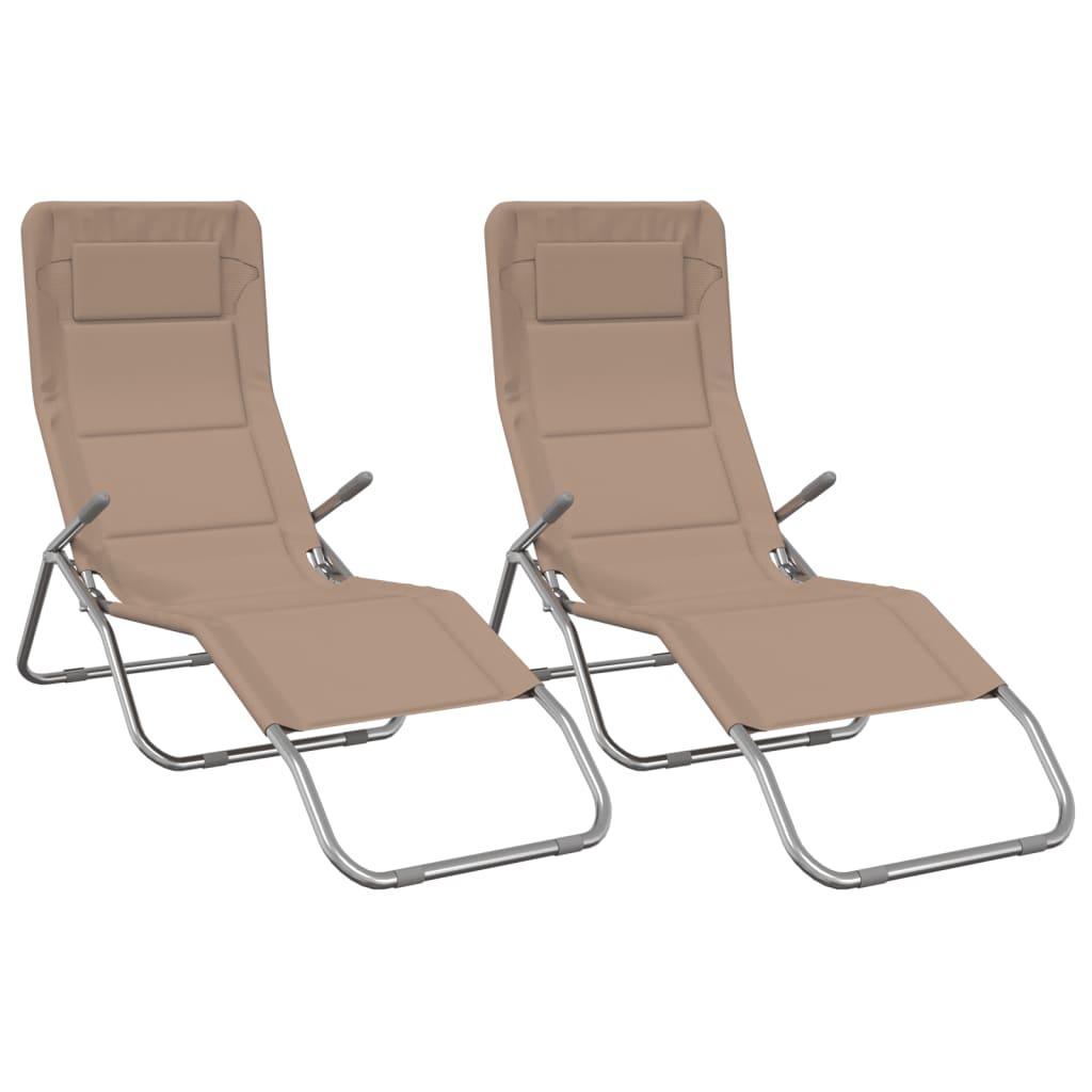 vidaXL Folding Sun Loungers 2 pcs Taupe Textilene&Powder-coated Steel