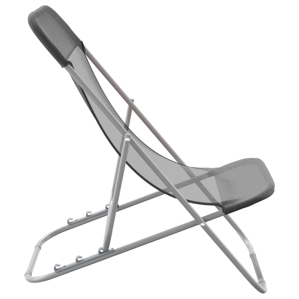 Folding Beach Chairs 2 pcs Grey Textilene&Powder-coated Steel