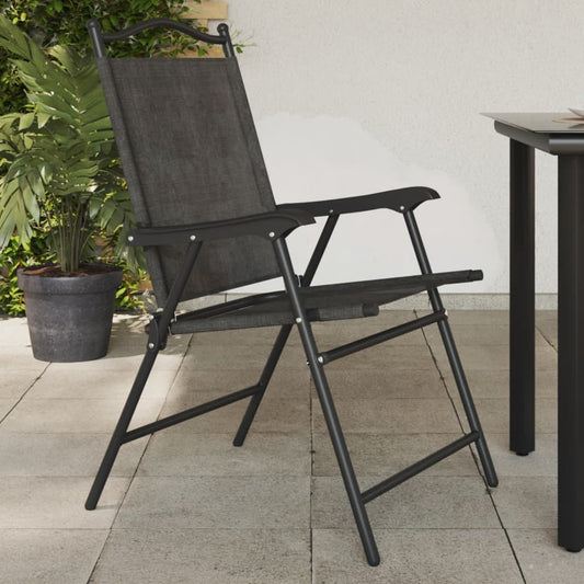 vidaXL Folding Garden Chairs 2 pcs Melange Grey Steel and Textilene