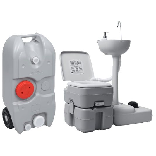 vidaXL Portable Camping Toilet and Handwash Stand Set with Water Tank