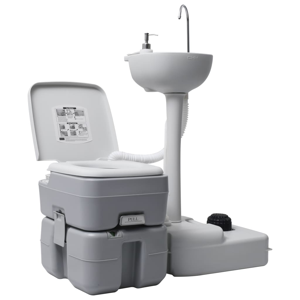 vidaXL Portable Camping Toilet and Handwash Stand Set with Water Tank