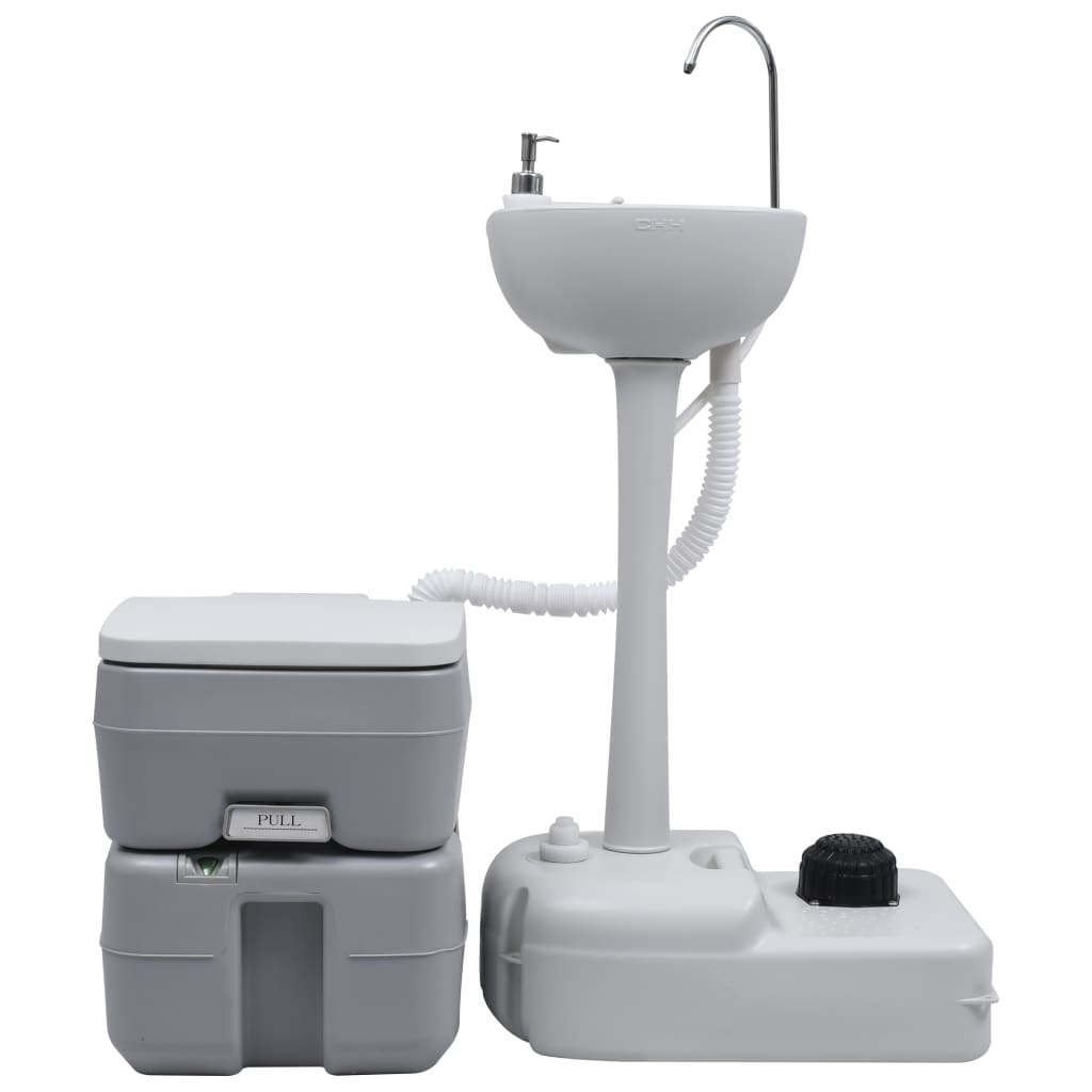 vidaXL Portable Camping Toilet and Handwash Stand Set with Water Tank