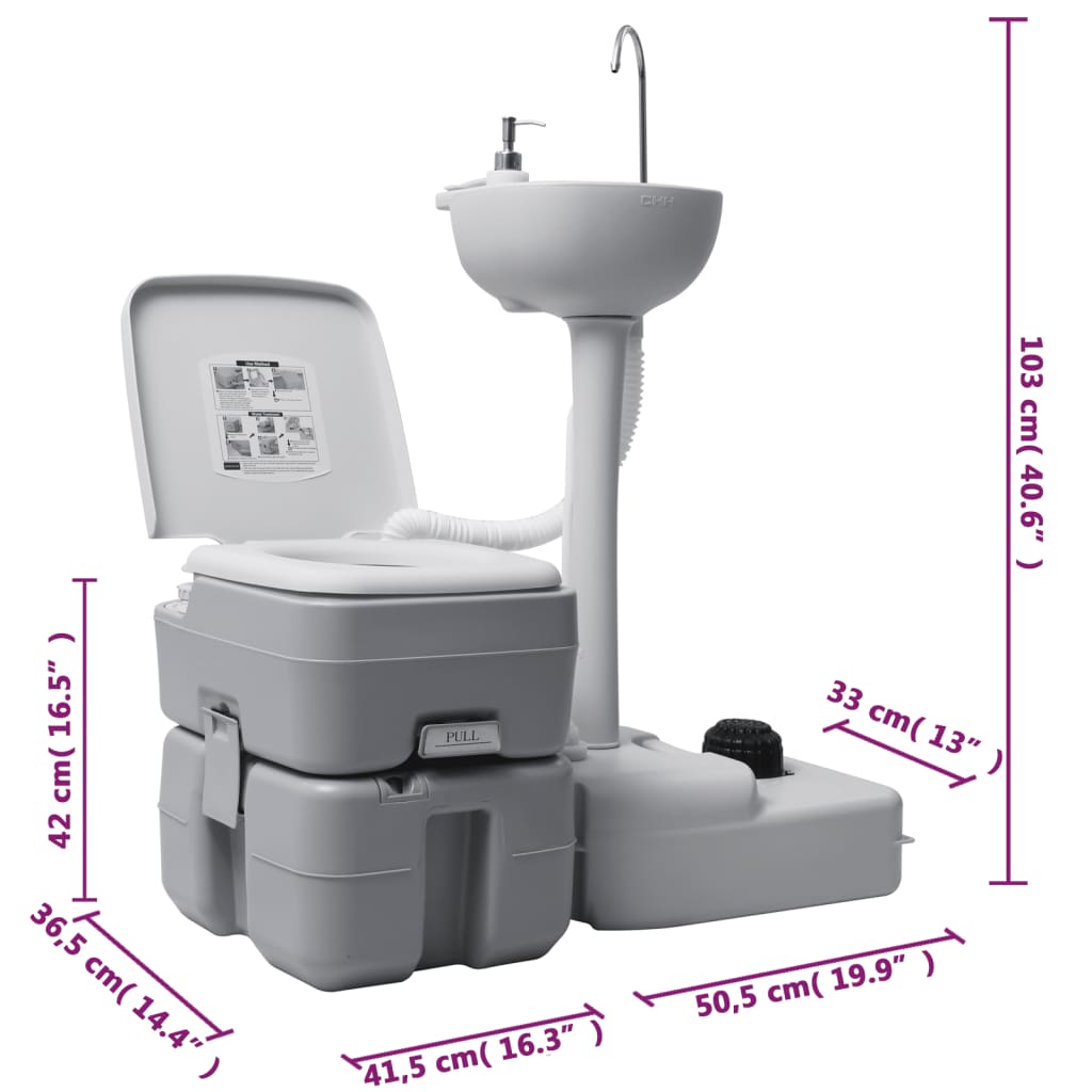 vidaXL Portable Camping Toilet and Handwash Stand Set with Water Tank