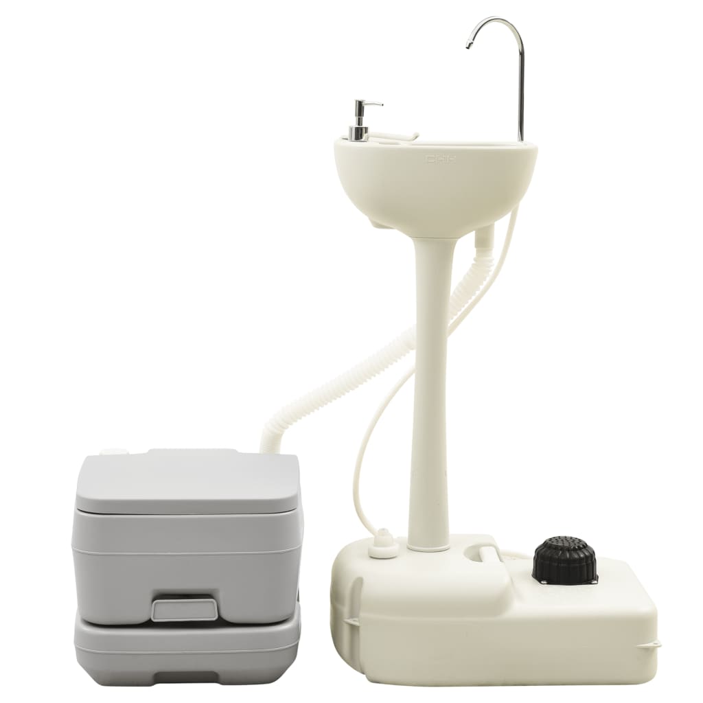 vidaXL Portable Camping Toilet and Handwash Stand Set with Water Tank