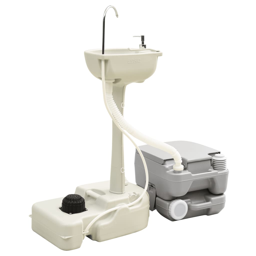 vidaXL Portable Camping Toilet and Handwash Stand Set with Water Tank