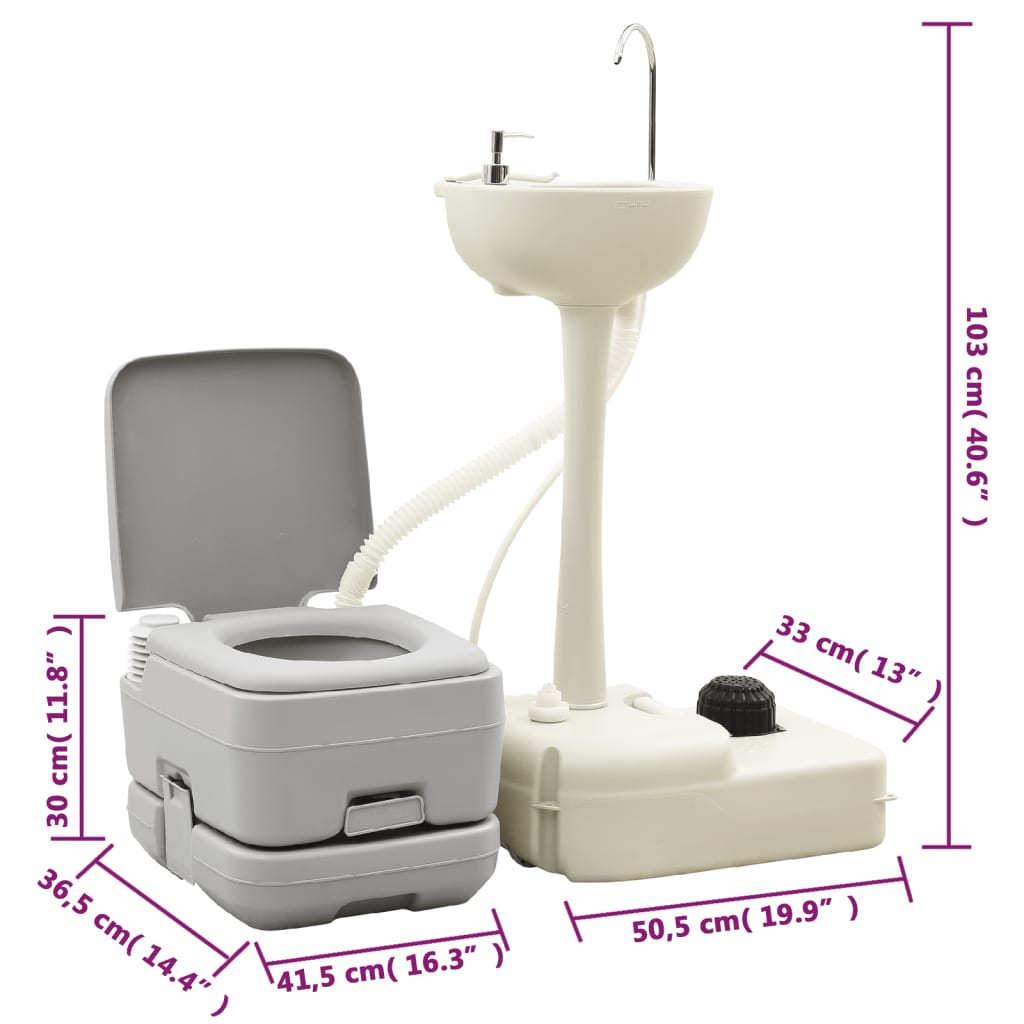 vidaXL Portable Camping Toilet and Handwash Stand Set with Water Tank