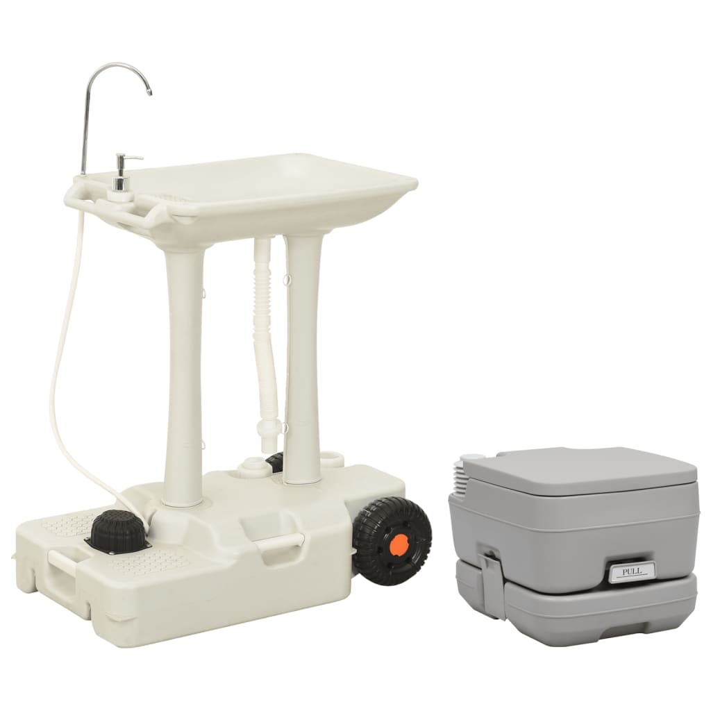 vidaXL Portable Camping Toilet and Handwash Stand Set