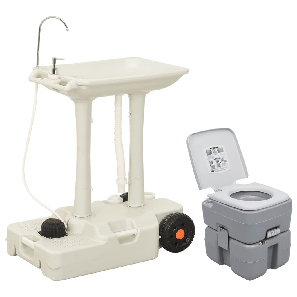 vidaXL Portable Camping Toilet and Handwash Stand Set