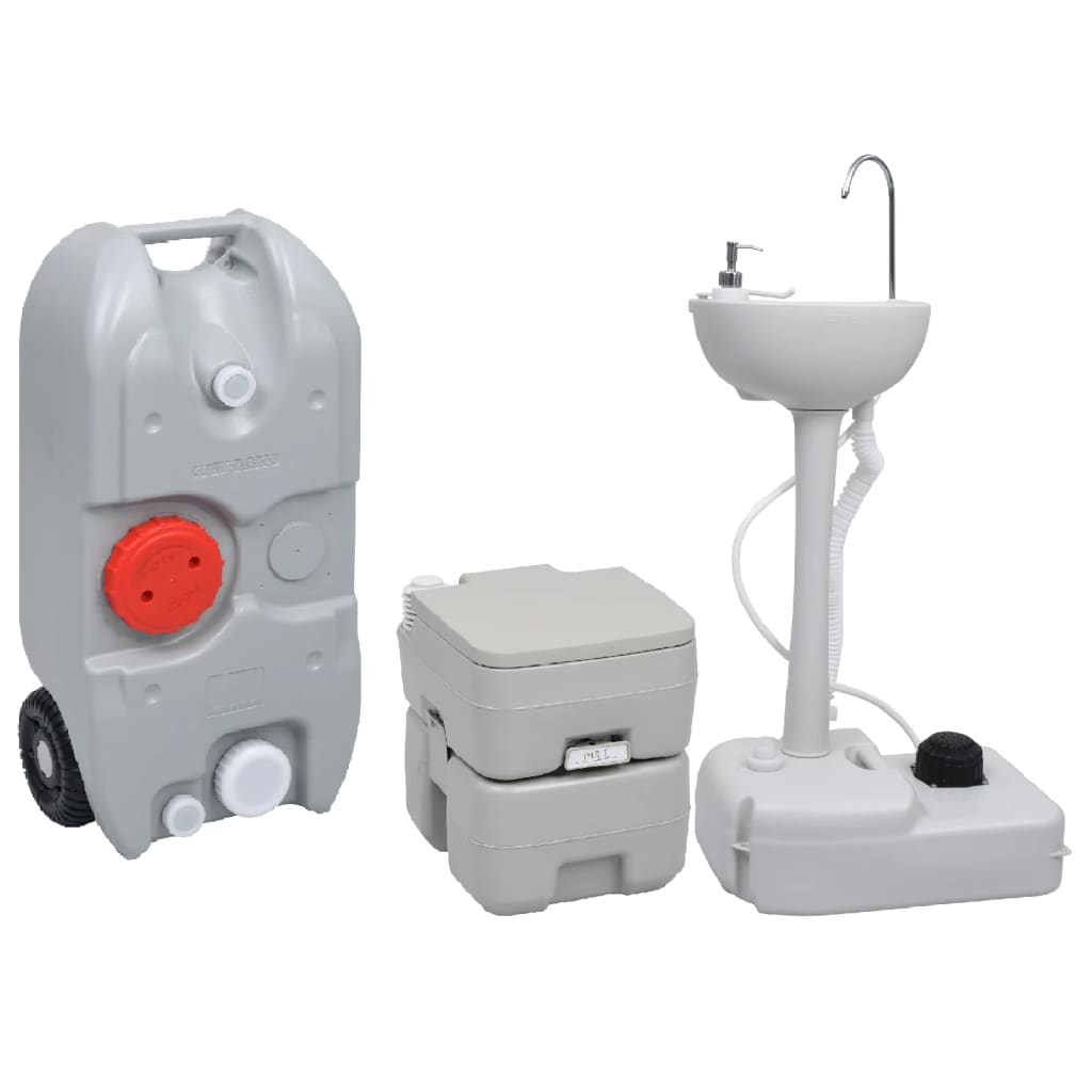 vidaXL Portable Camping Toilet and Handwash Stand Set with Water Tank